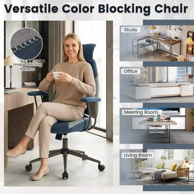 Ergonomic Office Chair with 2D Headrest, Rocking Backrest & Wheels, Gaming Chair Blue/Brown & Beige/Gray & Blue