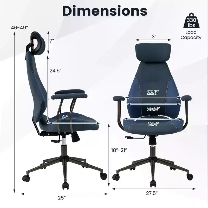 Ergonomic Office Chair with 2D Headrest, Rocking Backrest & Wheels, Gaming Chair Blue/Brown & Beige/Gray & Blue