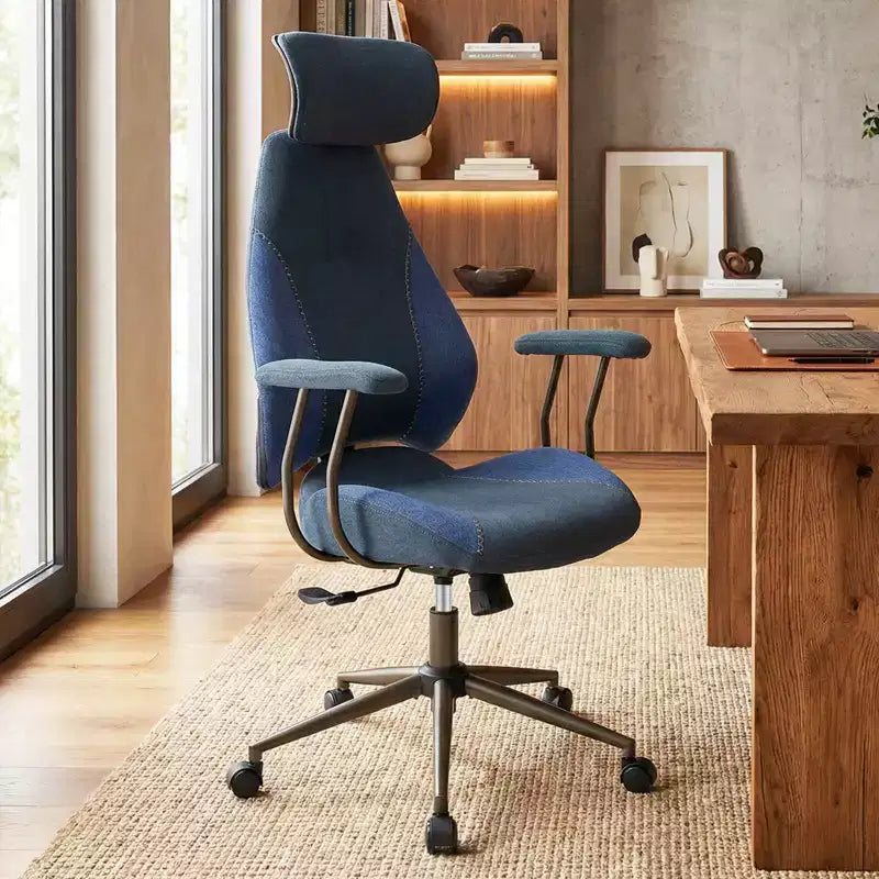 Ergonomic Office Chair with 2D Headrest, Rocking Backrest & Wheels, Gaming Chair Blue/Brown & Beige/Gray & Blue