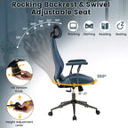Ergonomic Office Chair with 2D Headrest, Rocking Backrest & Wheels, Gaming Chair Blue/Brown & Beige/Gray & Blue
