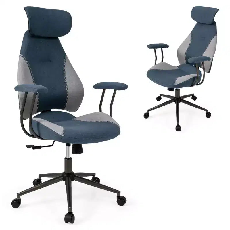 Ergonomic Office Chair with 2D Headrest, Rocking Backrest & Wheels, Gaming Chair Blue/Brown & Beige/Gray & Blue