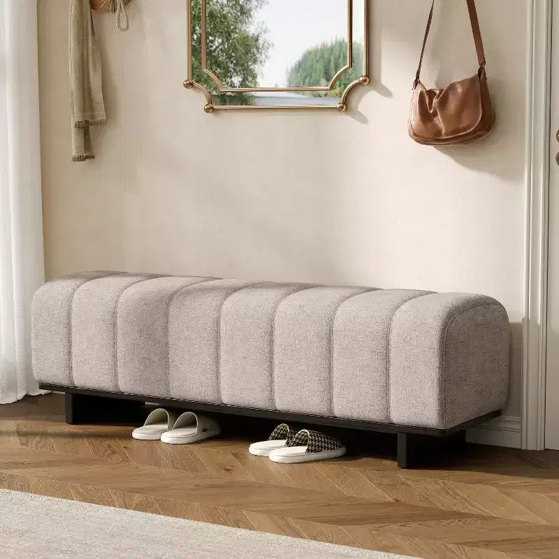 Modern Wooden Upholstered Dining Bench with Rubberwood Legs