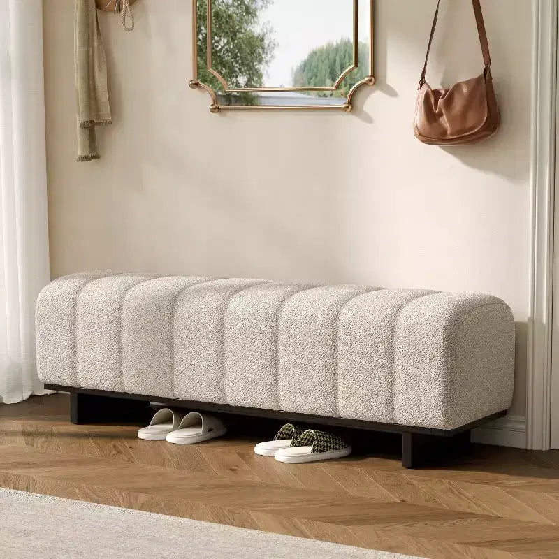 Modern Wooden Upholstered Dining Bench with Rubberwood Legs