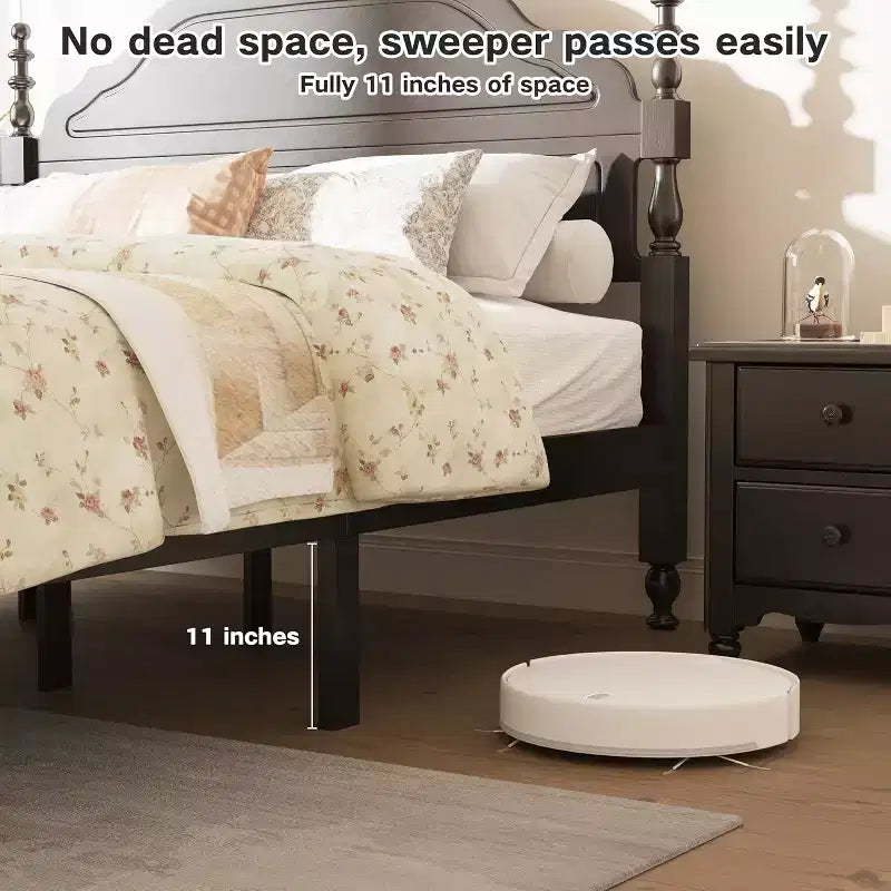 Solid Bed Frame, Queen Bed Frame, Wooden Platform Bed Frame with Headboard & 12 Under Storage