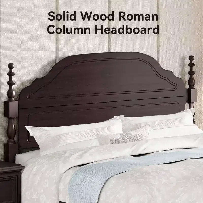 Solid Bed Frame, Queen Bed Frame, Wooden Platform Bed Frame with Headboard & 12 Under Storage