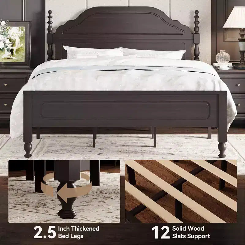 Solid Bed Frame, Queen Bed Frame, Wooden Platform Bed Frame with Headboard & 12 Under Storage