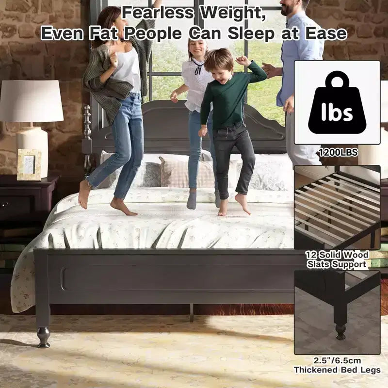 Solid Bed Frame, Queen Bed Frame, Wooden Platform Bed Frame with Headboard & 12 Under Storage