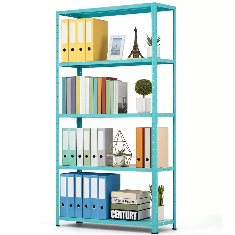 68 Inch Light Green Five Tier Metal Bookshelf for Home Office Storage