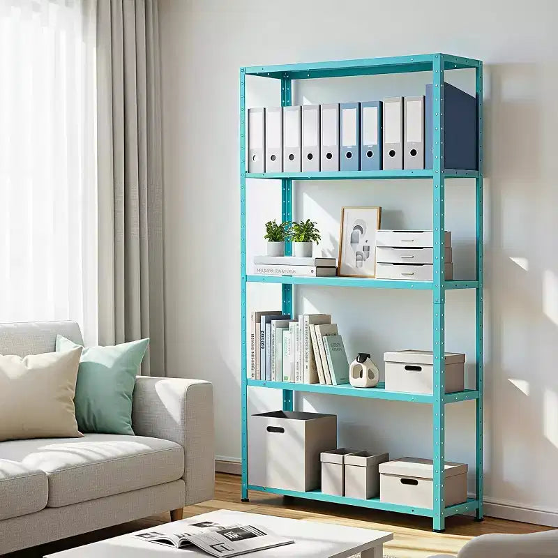 68 Inch Light Green Five Tier Metal Bookshelf for Home Office Storage
