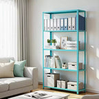 68 Inch Light Green Five Tier Metal Bookshelf for Home Office Storage