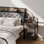 Bedroom Nightstand - Bedside Stand with Wood Drawer and Tempered Glass Top,End Table with Adjustable Legs,for Bedroom and Living Room