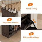 Shoe Cabinet with 3 Flip Drawers,Fluted Storage Cabinet with Adjustable and Removable Shelves,Freestanding Narrow Shoe Organizer for Entryway,Hallway