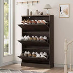 Shoe Cabinet with 3 Flip Drawers,Fluted Storage Cabinet with Adjustable and Removable Shelves,Freestanding Narrow Shoe Organizer for Entryway,Hallway