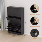 Shoe Cabinet with 3 Flip Drawers,Fluted Storage Cabinet with Adjustable and Removable Shelves,Freestanding Narrow Shoe Organizer for Entryway,Hallway