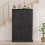 Shoe Cabinet with 3 Flip Drawers,Fluted Storage Cabinet with Adjustable and Removable Shelves,Freestanding Narrow Shoe Organizer for Entryway,Hallway