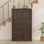 Shoe Cabinet with 3 Flip Drawers,Fluted Storage Cabinet with Adjustable and Removable Shelves,Freestanding Narrow Shoe Organizer for Entryway,Hallway