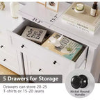 Modern 5 Drawers Dresser for Bedroom, Tall Wood Chest of Drawers for Clothes with Gold Handles & Deep Drawers, Living Room, Closet, Hallway, White