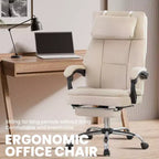 Chic 360 Swivel Ergonomics Office Chair with Footrest,Head Pillow,30 Recliner Computer Chair with Adjustable Height,Luxury Boss Chair,Beige