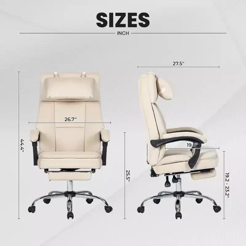 Chic 360 Swivel Ergonomics Office Chair with Footrest,Head Pillow,30 Recliner Computer Chair with Adjustable Height,Luxury Boss Chair,Beige
