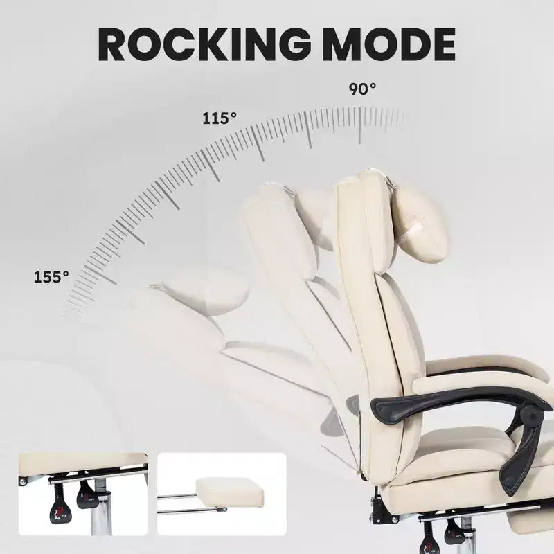 Chic 360 Swivel Ergonomics Office Chair with Footrest,Head Pillow,30 Recliner Computer Chair with Adjustable Height,Luxury Boss Chair,Beige