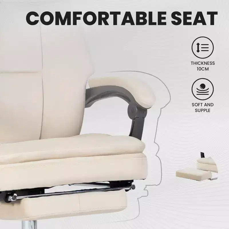 Chic 360 Swivel Ergonomics Office Chair with Footrest,Head Pillow,30 Recliner Computer Chair with Adjustable Height,Luxury Boss Chair,Beige