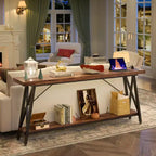 71'' Console Table with Charging Station, Industrial Metal Frame Sofa Table with Storage Shelf