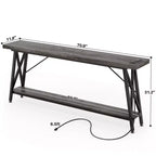 71'' Console Table with Charging Station, Industrial Metal Frame Sofa Table with Storage Shelf