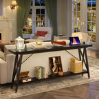 71'' Console Table with Charging Station, Industrial Metal Frame Sofa Table with Storage Shelf