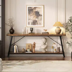 71'' Console Table with Charging Station, Industrial Metal Frame Sofa Table with Storage Shelf