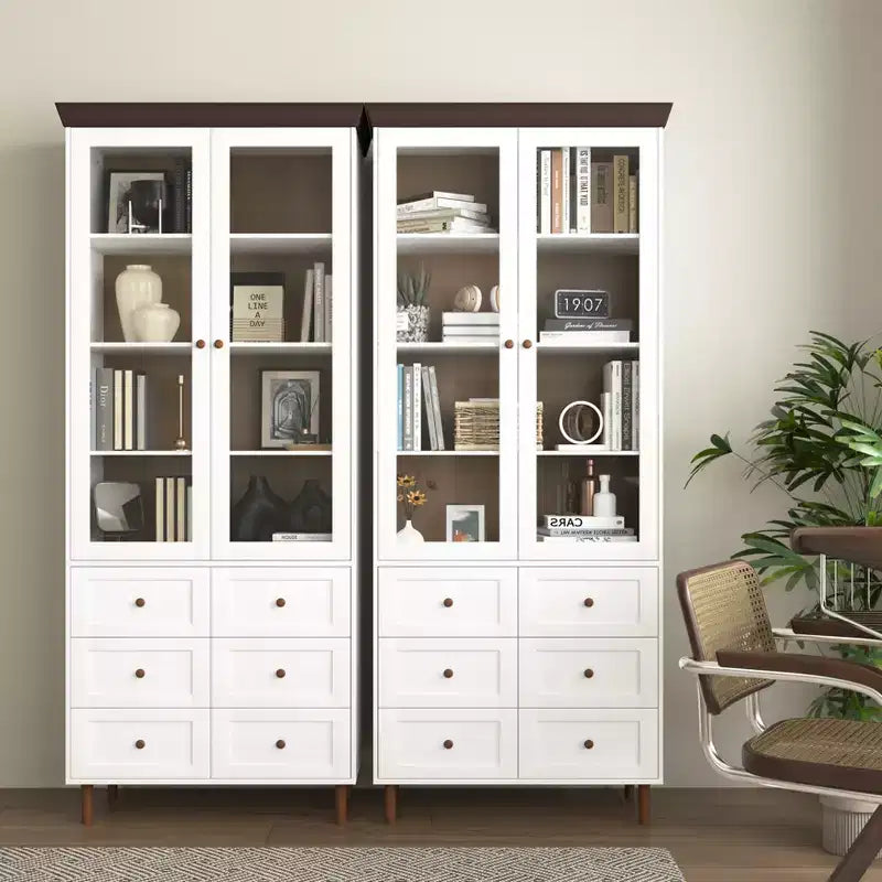 Farmhouse Kitchen Storage Cabinet with Glass Door and 2 Adjustable Shelves, Tall Pantry for Dining Room, Living Room, and Bathroom