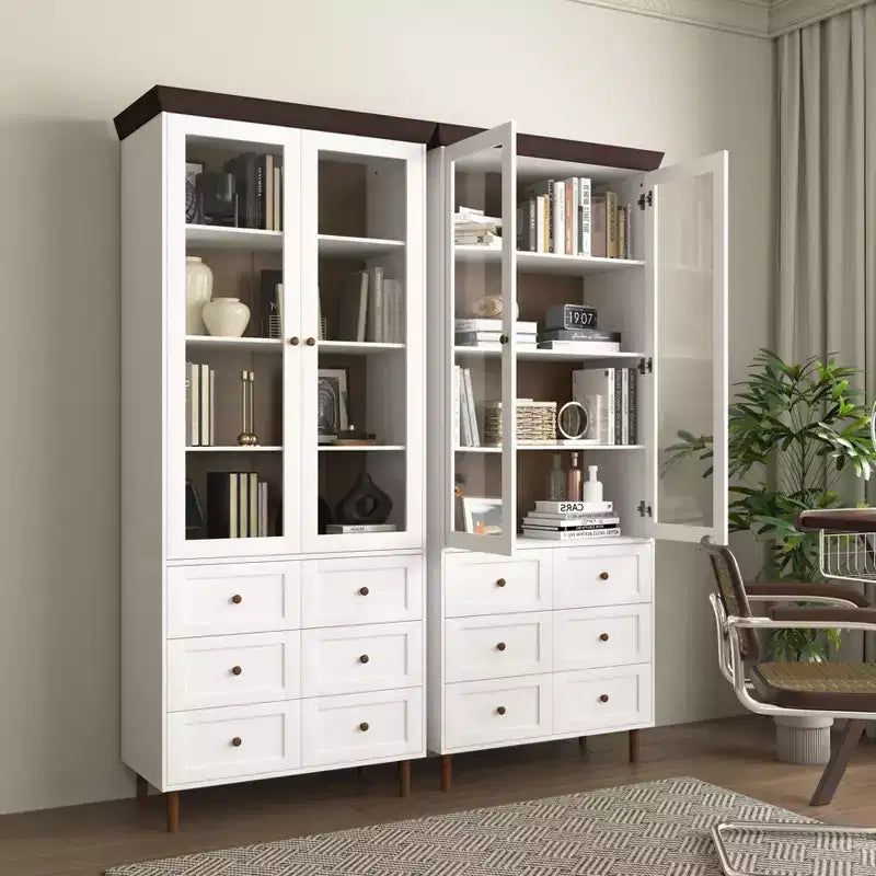 Farmhouse Kitchen Storage Cabinet with Glass Door and 2 Adjustable Shelves, Tall Pantry for Dining Room, Living Room, and Bathroom
