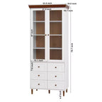 Farmhouse Kitchen Storage Cabinet with Glass Door and 2 Adjustable Shelves, Tall Pantry for Dining Room, Living Room, and Bathroom