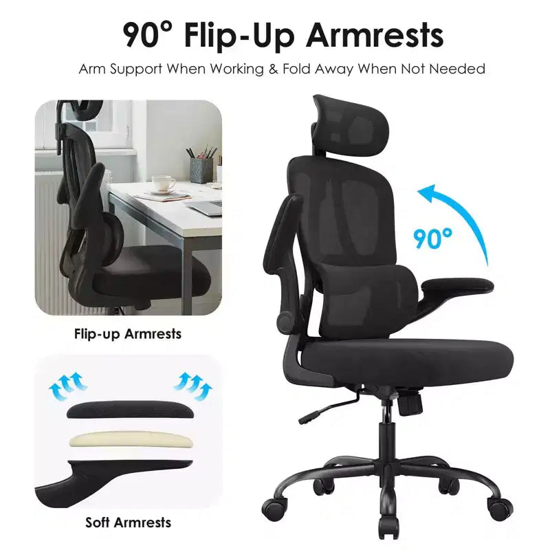 Ergonomic Mesh Office Chair with Adjustable Lumbar Support,Headrest & Flip-Up Armrests,Home Office Desk Chair for Study,Gaming Room