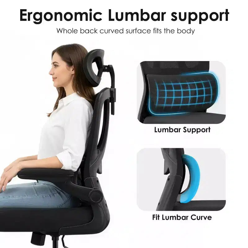 Ergonomic Mesh Office Chair with Adjustable Lumbar Support,Headrest & Flip-Up Armrests,Home Office Desk Chair for Study,Gaming Room