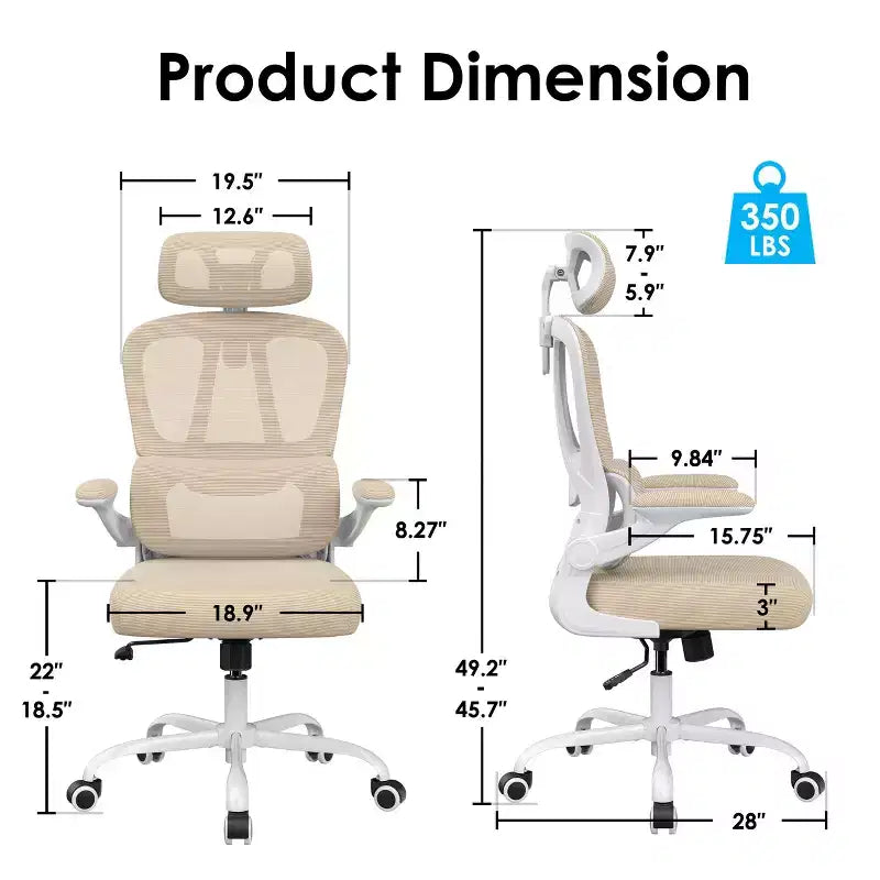 Ergonomic Mesh Office Chair with Adjustable Lumbar Support,Headrest & Flip-Up Armrests,Home Office Desk Chair for Study,Gaming Room
