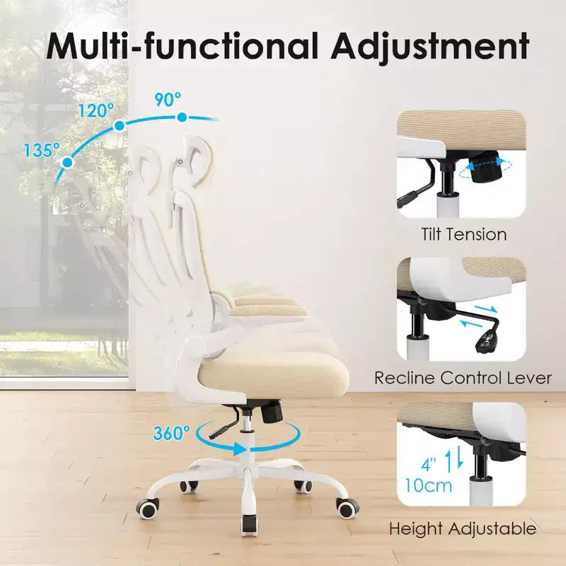 Ergonomic Mesh Office Chair with Adjustable Lumbar Support,Headrest & Flip-Up Armrests,Home Office Desk Chair for Study,Gaming Room