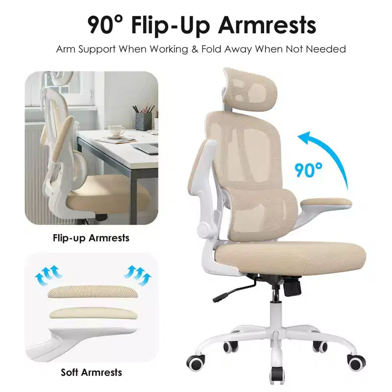 Ergonomic Mesh Office Chair with Adjustable Lumbar Support,Headrest & Flip-Up Armrests,Home Office Desk Chair for Study,Gaming Room