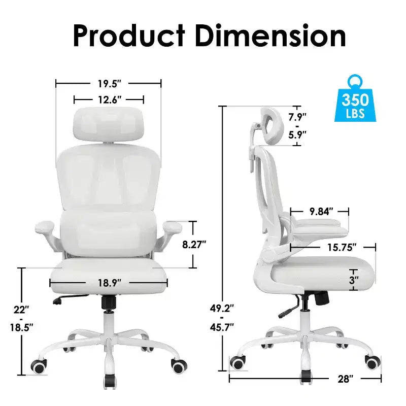 Ergonomic Mesh Office Chair with Adjustable Lumbar Support,Headrest & Flip-Up Armrests,Home Office Desk Chair for Study,Gaming Room