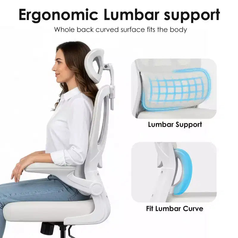 Ergonomic Mesh Office Chair with Adjustable Lumbar Support,Headrest & Flip-Up Armrests,Home Office Desk Chair for Study,Gaming Room
