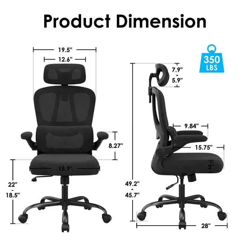 Ergonomic Mesh Office Chair with Adjustable Lumbar Support,Headrest & Flip-Up Armrests,Home Office Desk Chair for Study,Gaming Room