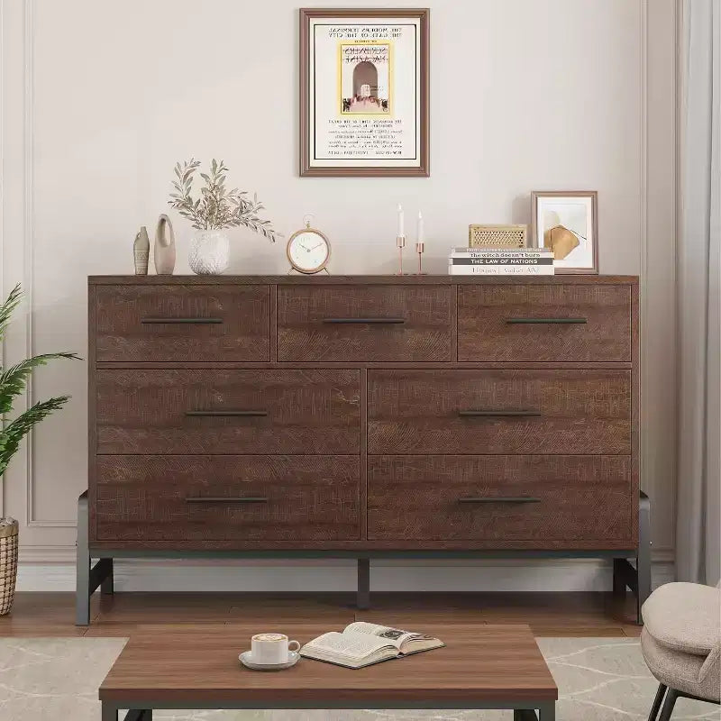 7 Dresser for Bedroom, Freestanding 52 in Wide Drawer Dresser with Storage, Wooden Closet Storage Chest for Living Room