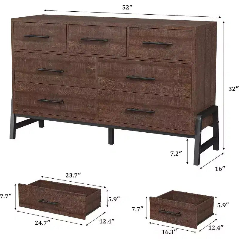 7 Dresser for Bedroom, Freestanding 52 in Wide Drawer Dresser with Storage, Wooden Closet Storage Chest for Living Room