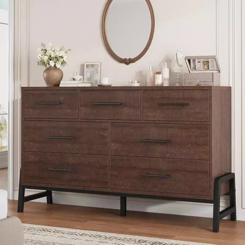 7 Dresser for Bedroom, Freestanding 52 in Wide Drawer Dresser with Storage, Wooden Closet Storage Chest for Living Room