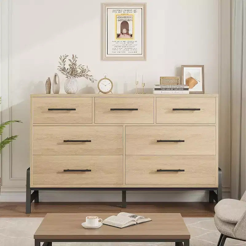 7 Dresser for Bedroom, Freestanding 52 in Wide Drawer Dresser with Storage, Wooden Closet Storage Chest for Living Room