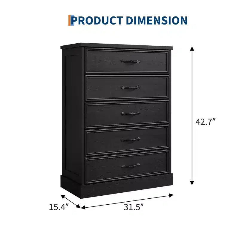 5 Dresser for Bedroom, Vertical Drawer Dresser with Storage Freestanding, Wooden Closet Storage Chest for Living Room, Bedroom, Entryway
