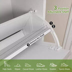 Wooden Shoe Storage Cabinet with 3 Flip Drawers, Farmhouse Fluted Shoe Rack with Iron Legs for Entryway, Sturdy Narrow Shoe Rack with Metal Legs