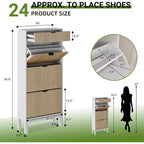 Wooden Shoe Storage Cabinet with 3 Flip Drawers, Farmhouse Fluted Shoe Rack with Iron Legs for Entryway, Sturdy Narrow Shoe Rack with Metal Legs