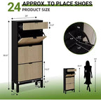 Wooden Shoe Storage Cabinet with 3 Flip Drawers, Farmhouse Fluted Shoe Rack with Iron Legs for Entryway, Sturdy Narrow Shoe Rack with Metal Legs