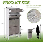 Wooden Shoe Storage Cabinet with 3 Flip Drawers, Farmhouse Fluted Shoe Rack with Iron Legs for Entryway, Sturdy Narrow Shoe Rack with Metal Legs