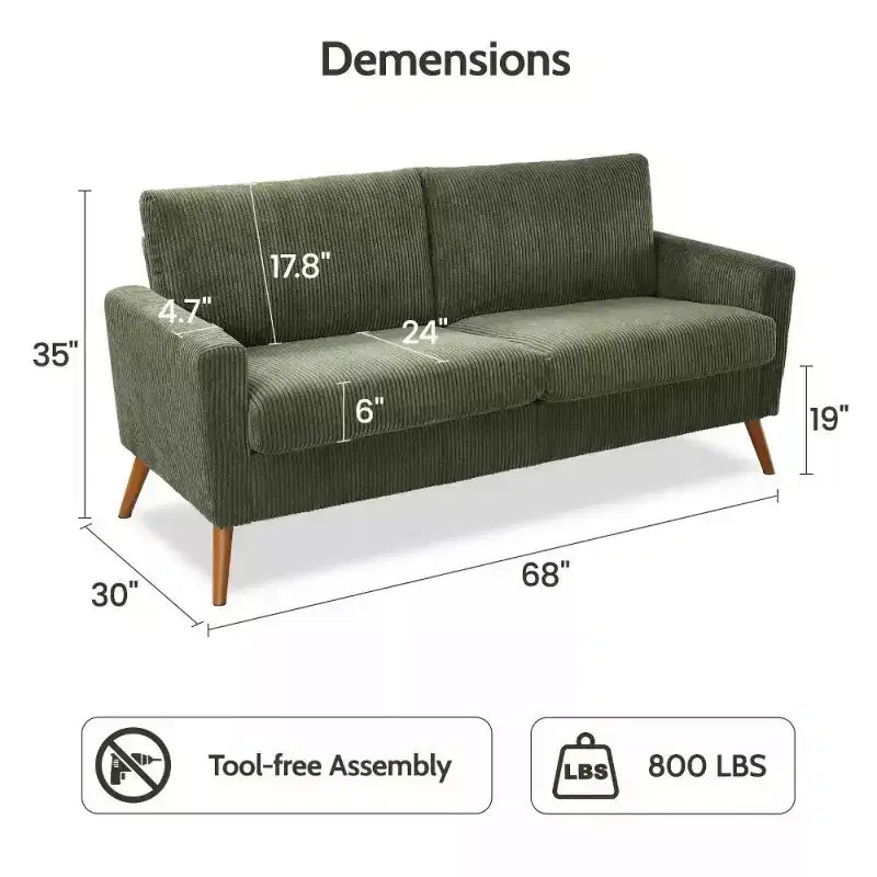 68 Loveseat Sofa, Modern Upholstered Couch with 24 Deep Seat, Padded Arms, Small Comfy Sofa for Living Room